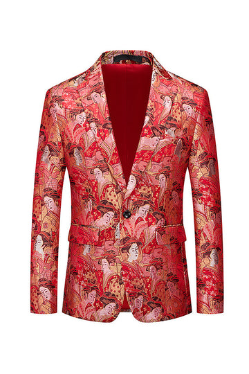 Rød Floral En Knapp Montert Hakket Jakkeslag Herre Blazer